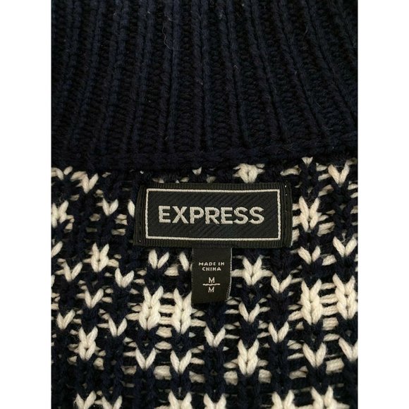 Vintage Express Navy & White Zip Front Chunky Knit Cardigan Sweater Size M - Picture 7 of 8